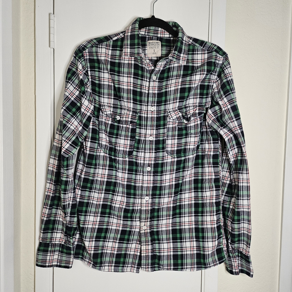 Green and White Plaid Flannel Shirt Size Small